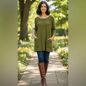 Soft Surroundings green pullover knit sweater tunic/dress one size